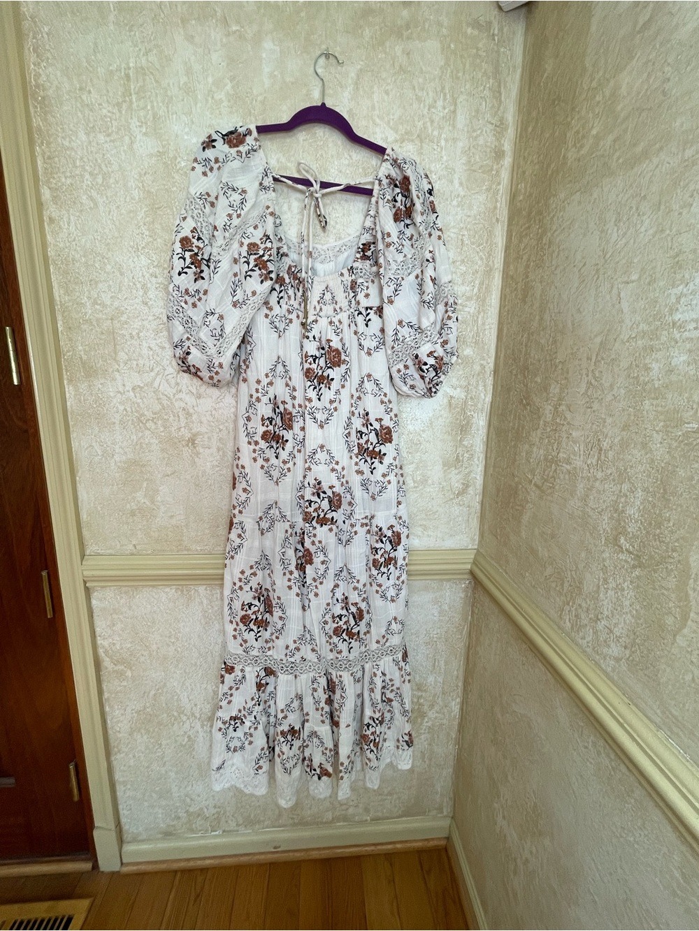 Free People All The Attitude Printed Maxi Dress Sz M Cottagecore Milkmaid Fairy - Picture 8 of 15